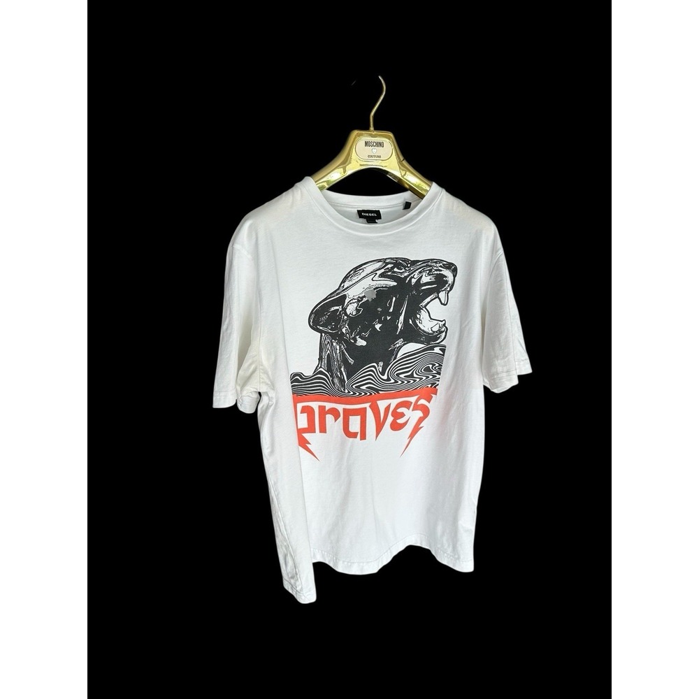 Diesel Braves Panther Shirt Sz Medium Distressed White *Holes Rare